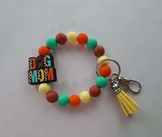 Silicone beaded wristlet keychain leopard print / dog mom silicone beaded wristlet dog mom keychain / dog mom bag accessories key chain gift