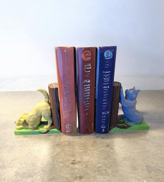 3D printed playful dog and cat bookends / puppy dog kitty cat kitten book ends / 3d printed animal Home decor