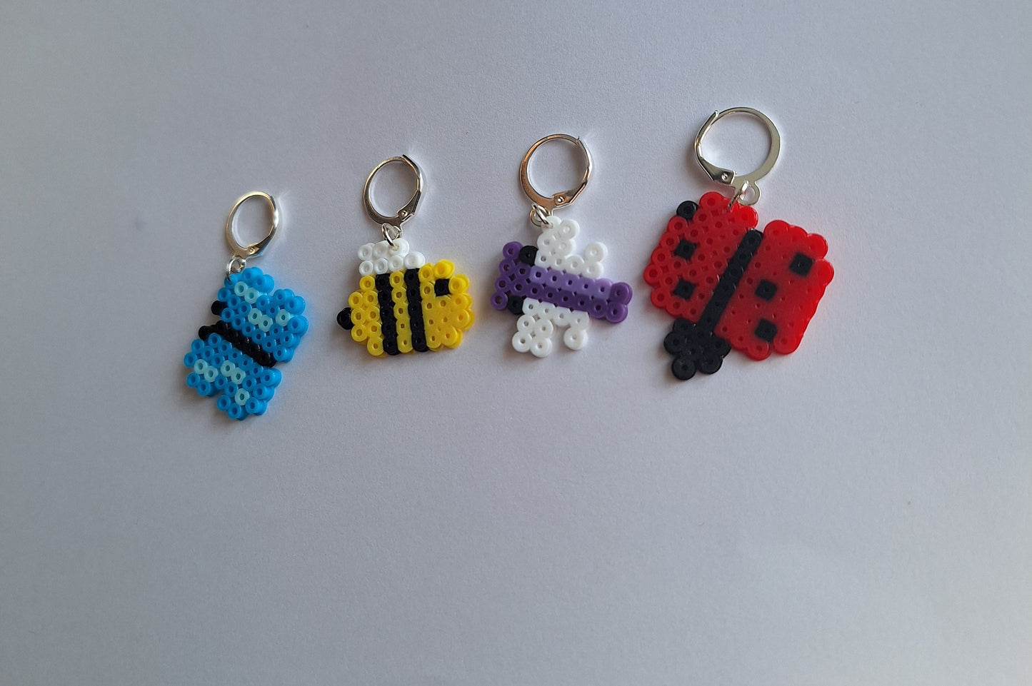 Stitch markers set 4 garden bug bundle / colorful insect spring summer perler bead set of 4 bee butterfly cuties progress keeper pixel style