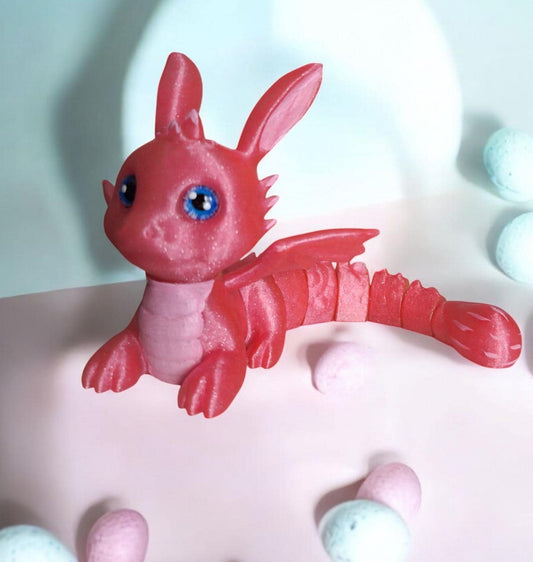 3D articulated printed painted bunny dragon / 3d printed pink glitter bunny dragon / 3d printed desk pet figurine fidget Serev3d design