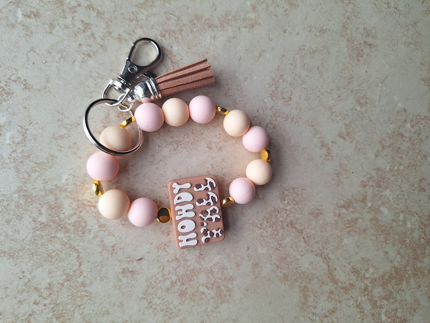 Silicone beaded wristlet keychain / howdy yall silicone beaded wristlet cow keychain / howdy yall cowprint bag accessories key chain gift