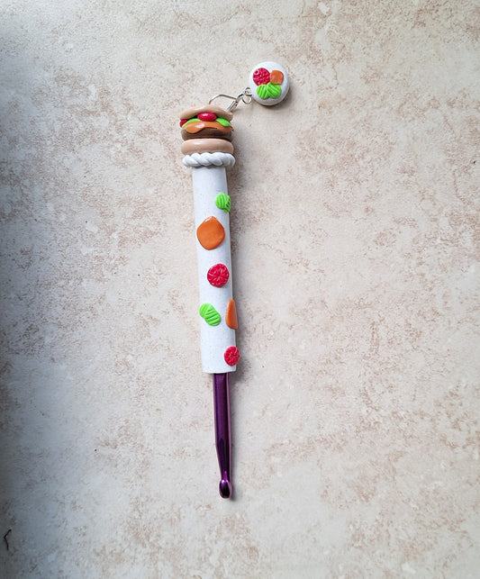 Polymer clay hamburger cheese burger food crochet hook