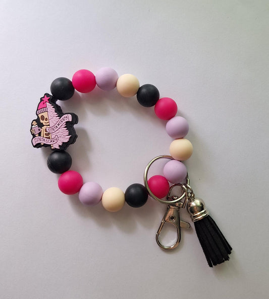 Silicone beaded wristlet keychain / winter christmas halloween beaded wristlet keychain / sorta scary sorta merry bag accessories key chain
