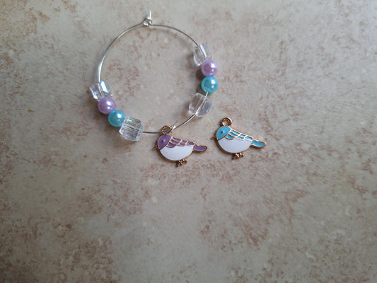 kawaii faux pearl teal purple bird handle charm tumbler accessories / tumbler charm buddy / enamel bird tumbler handle charm