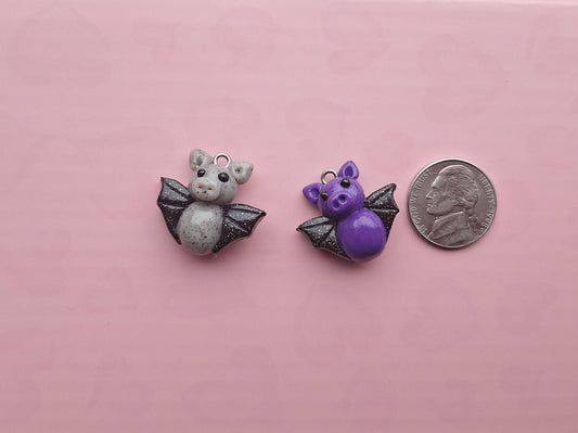 Kawaii black gray purple bat charms / polymer clay halloween charms / clay charm jewelry / bat charms stitch marker progress keeper