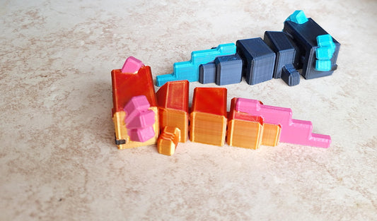 3D articulated pixel axolotl / 3d printed blue black red orange bloxolotl / 3d printed animals axolotl figurine knick knack Fidget