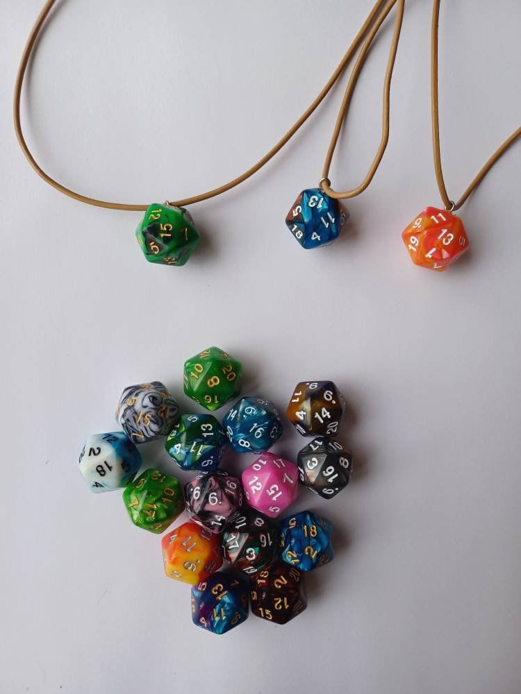 RANDOM COLOR Adjustable leather cord d20 dice necklace / d20 necklace / adjustable necklace