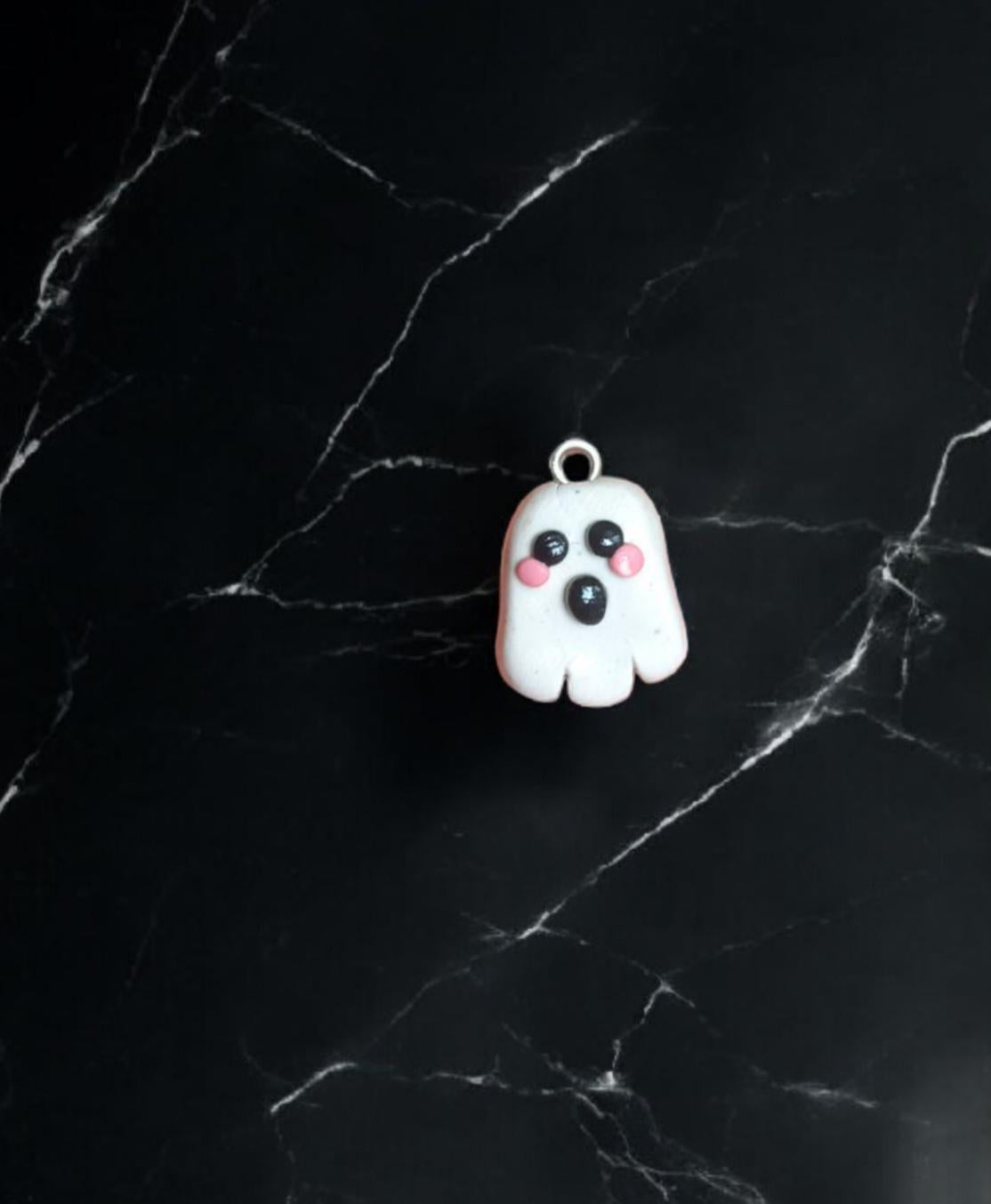 Polymer clay ghost charms / cute kawaii clay ghost Halloween charm holiday jewelry / ghost charm stitch marker progress keeper notions