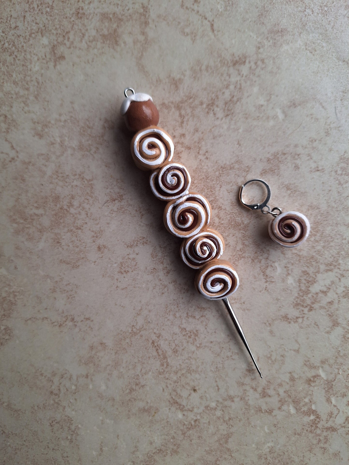 Polymer clay cinnamon roll dessert food crochet hook