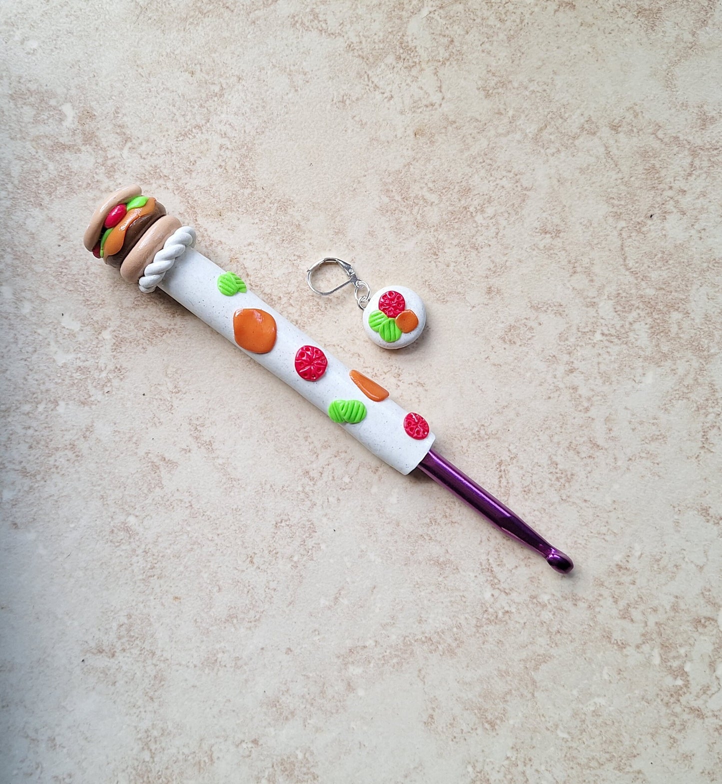 Polymer clay hamburger cheese burger food crochet hook