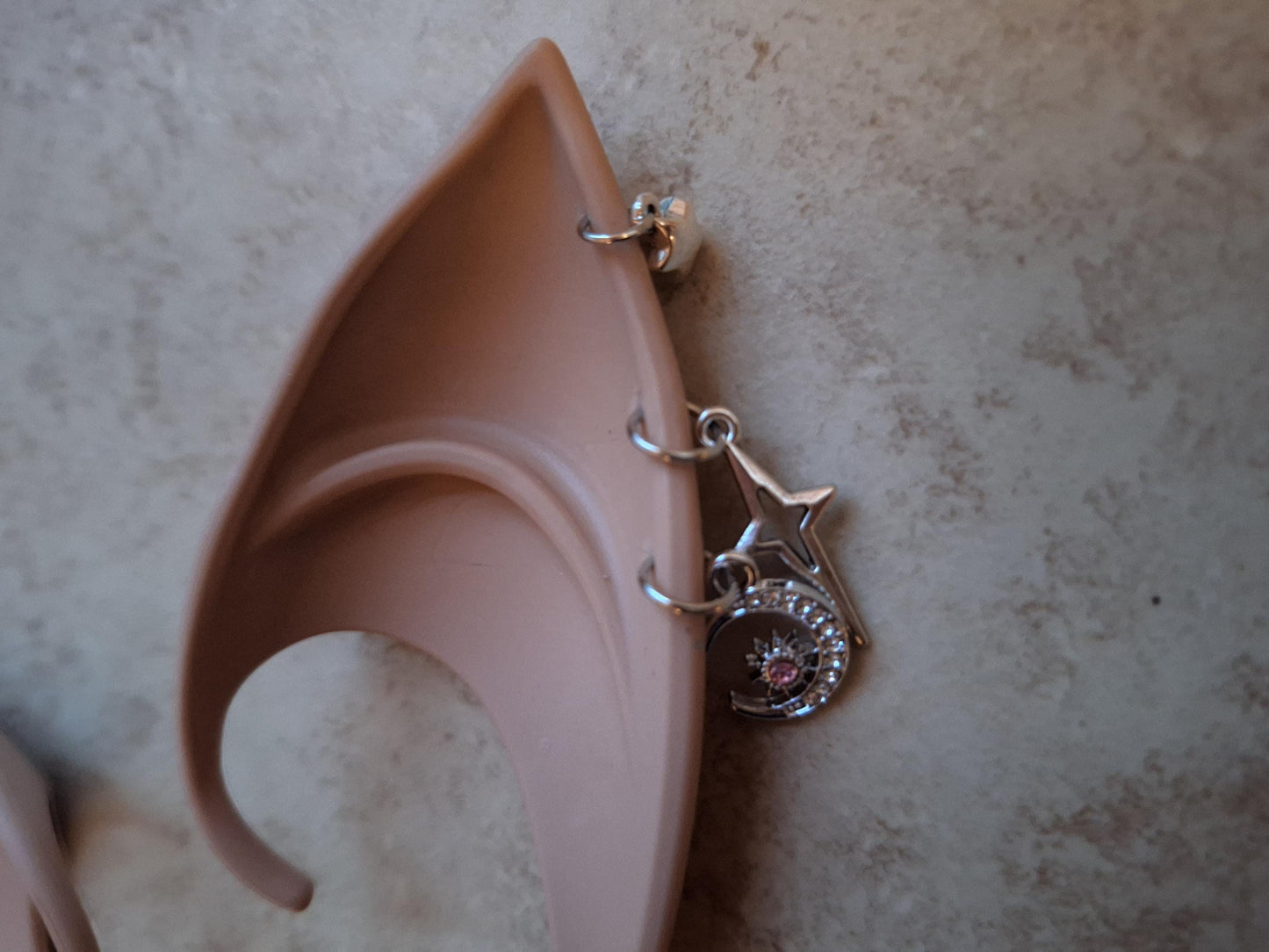 Celestial moon and stars rubber fairy pixie elf ears / halloween costume accessory cosplay elf ears / painted elf ears with earrings