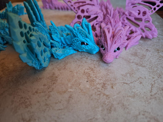 3D articulated fae wolf dragon / 3d printed dragon animals / pink teal faerie dragon knick knack Fidget figurines butterfly