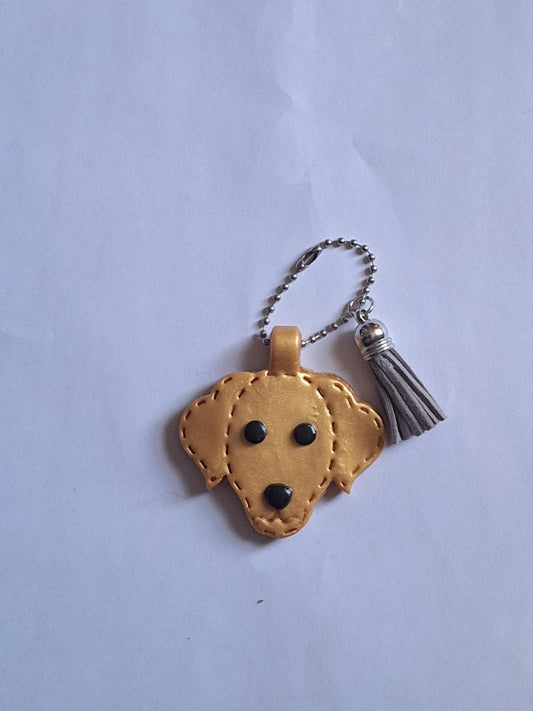 Polymer clay puppy dog faux leather look stitch style keychain / cute clay dog Labrador golden retriever bag accessories key chain