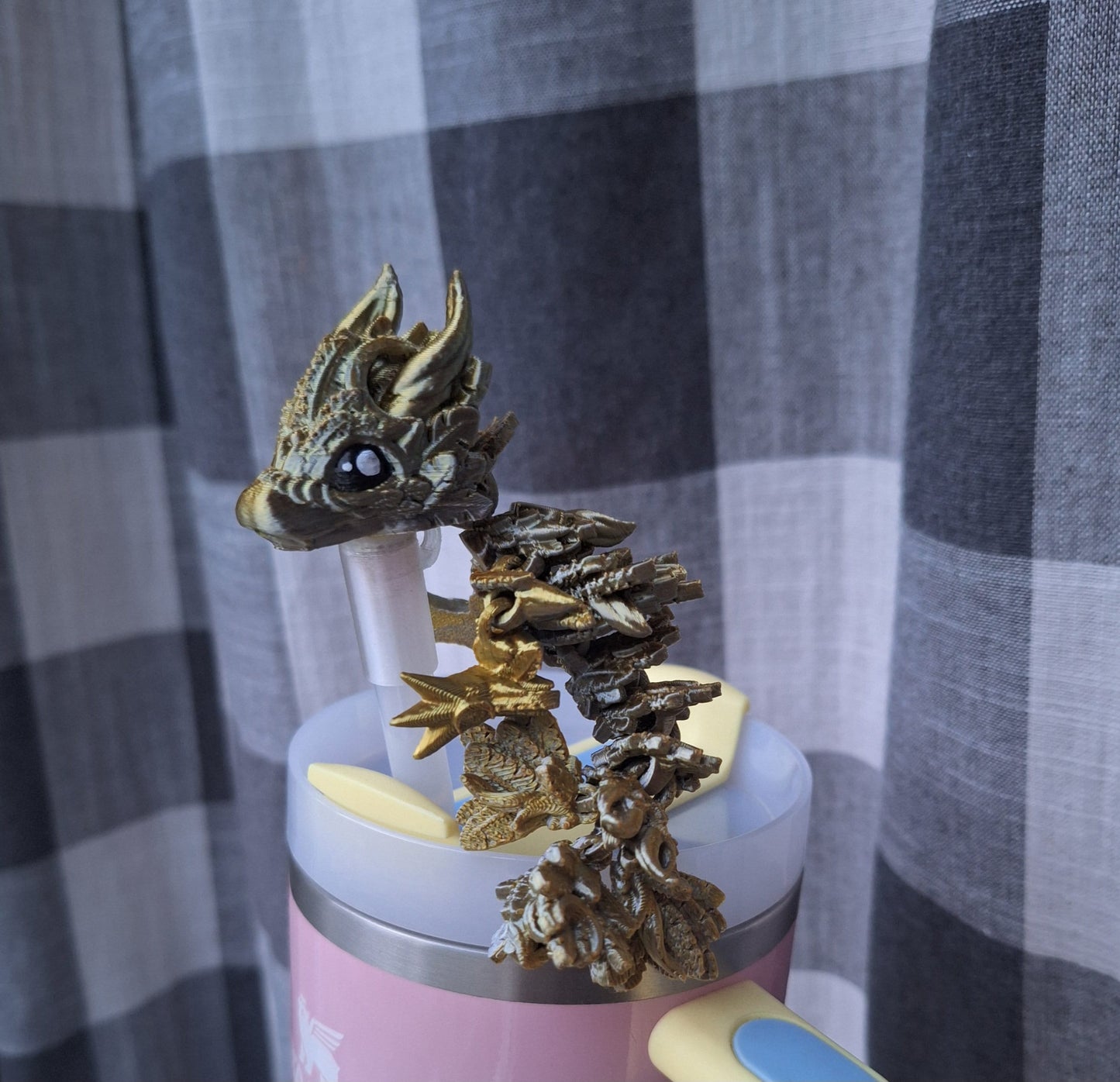 3D articulated metallic lunarwing dragon straw cap / 3d printed dragon animals / silver gold lunar tadling straw topper cover Fidget