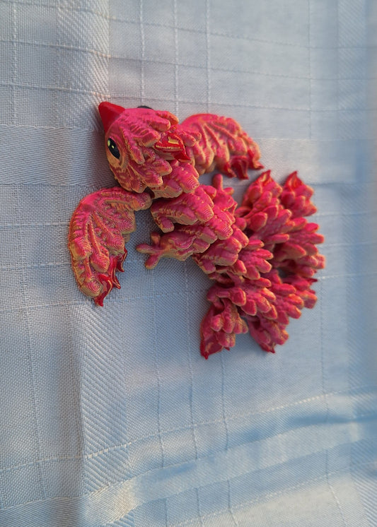 3D articulated metallic red orange two tone phoenix / 3d printed dragon animals / Phoenix bird dragon knick knack Fidget figurines