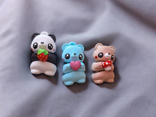 3D printed cute teddy bear figure keychain / 3d printed mushroom bear keychain / 3d strawberry heart bear key chain animals figurine Fidget
