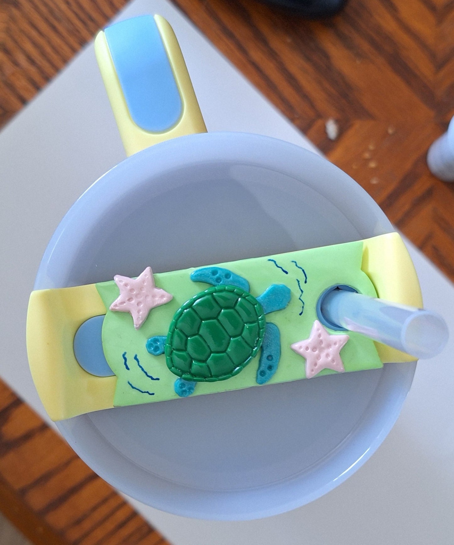Polymer clay straw tag tumbler topper / clay tumbler accessories / sea turtle tumbler topper straw tag / beach turtle tumbler accessories