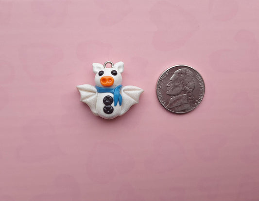 Kawaii clay snowman bat charm / polymer clay holiday charms / clay charm jewelry / christmas bat charm stitch marker progress keeper
