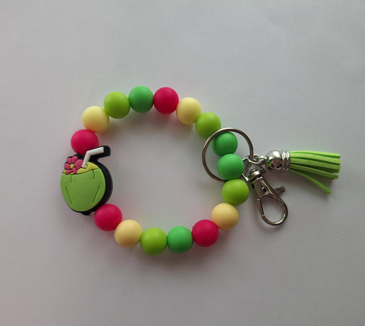 Silicone beaded wristlet keychain cute tropical drink coconut silicone beaded wristlet keychain / kawaii coconut bag accessories key chain