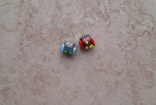 Kawaii hanging owl charms / polymer clay halloween fall charms / kawaii clay charms / clay jewelry Colorful owl charms stitch marker