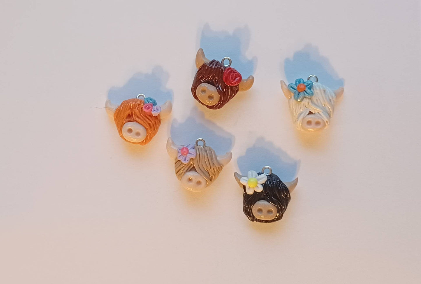 Kawaii highland cow charms / polymer clay floral cow charms / kawaii cow bull charms / kawaii cow jewelry