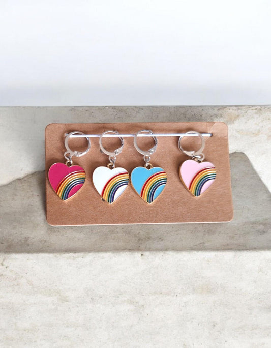 kawaii set of 5 colorful checkered heart stitch marker / set of 5 heart progress keeper knitting crochet charm / retro check stitchmarker