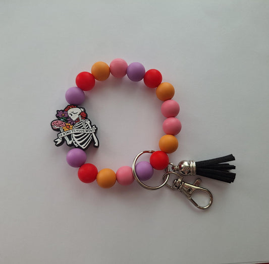 Silicone beaded wristlet keychain / be kind to your mind beaded wristlet keychain / floral skeleton bag accessories key chain