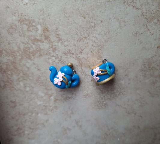 Kawaii vintage floral teapot cup short teapot charms / polymer clay tea time charms / royal tea charm stitch marker