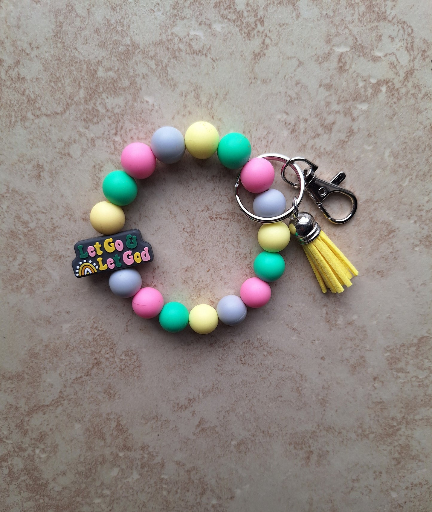 Silicone beaded wristlet keychain / let go and let God silicone beaded wristlet keychain / religious faith bag accessories key chain gift