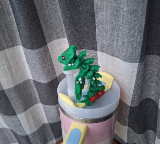 3D articulated mistletoe dragon straw cap / 3d printed dragon animals / winter holiday mistletoe dragon straw topper cover Fidget figurines