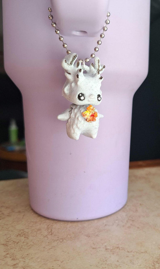 3D articulated white stone deer pixie tumbler charm buddy / 3d printed animals tumbler handle charms Fidget fall deer charm colorful