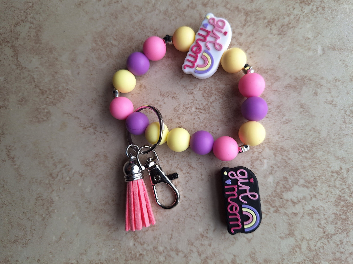 Silicone beaded wristlet keychain / mother's day mom silicone beaded wristlet keychain / girl mom bag accessories key chain