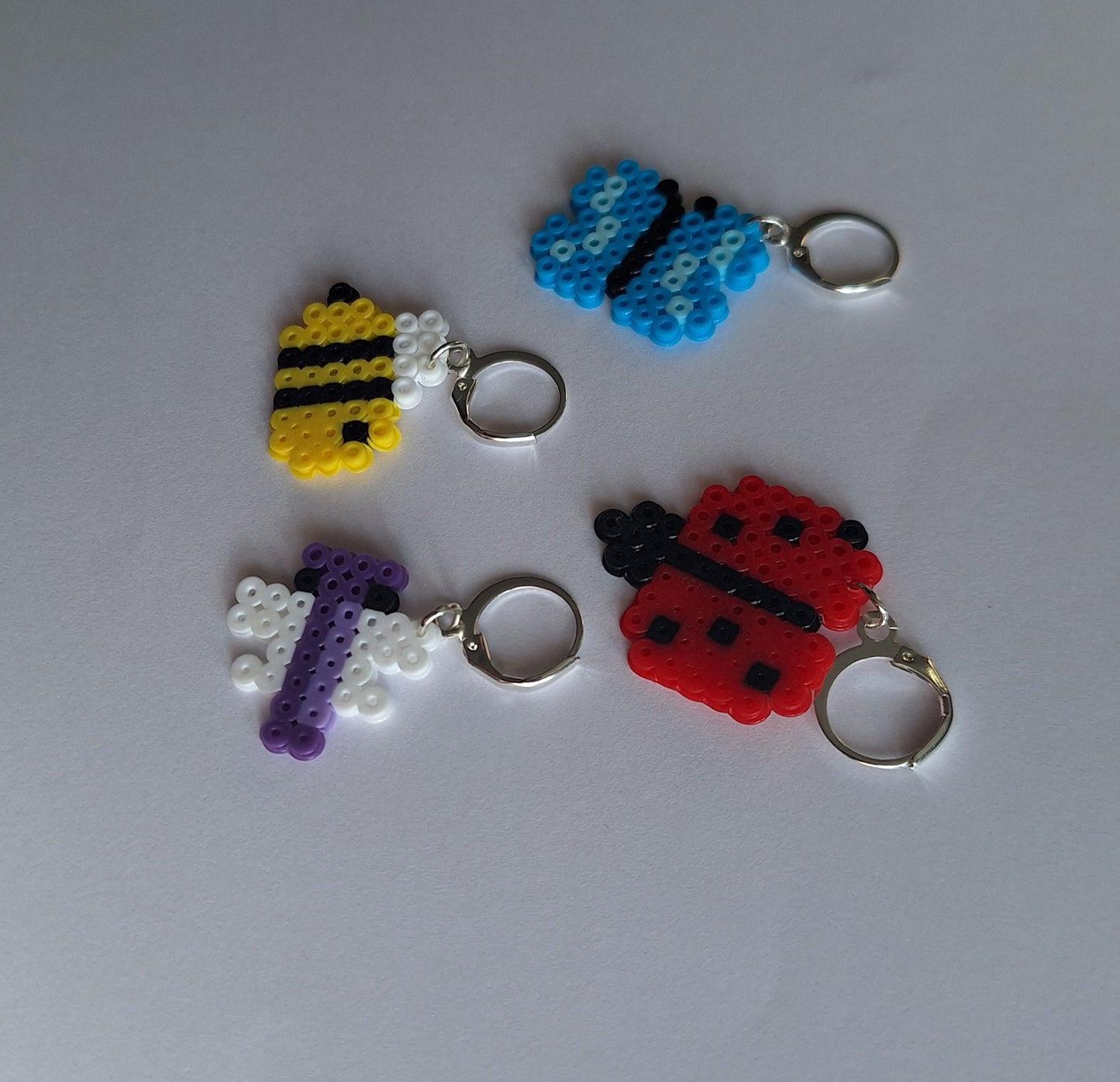 Stitch markers set 4 garden bug bundle / colorful insect spring summer perler bead set of 4 bee butterfly cuties progress keeper pixel style