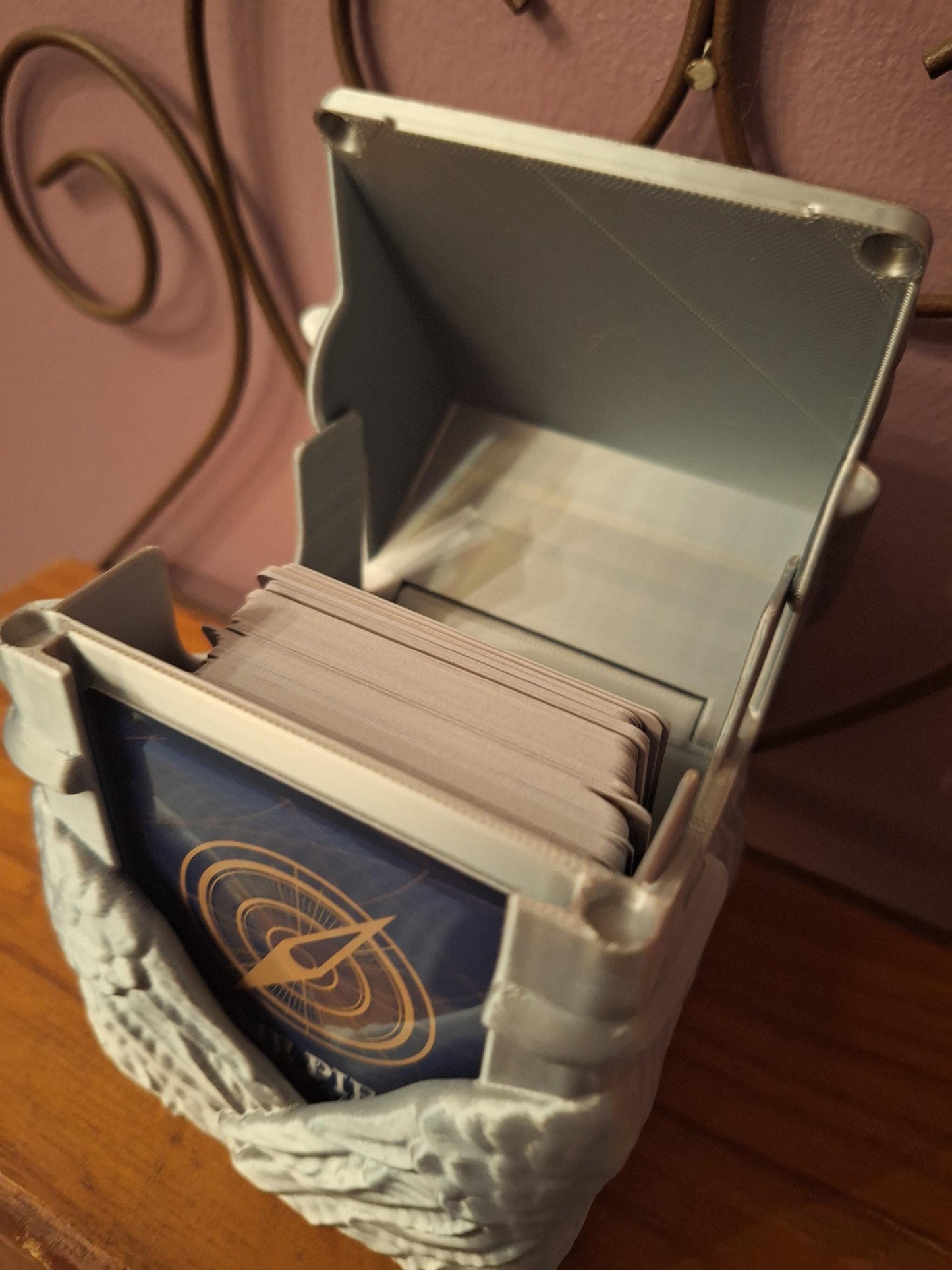 3D printed wings card deck box / 3d silver wings card box / 3d printed trading card game box accessories