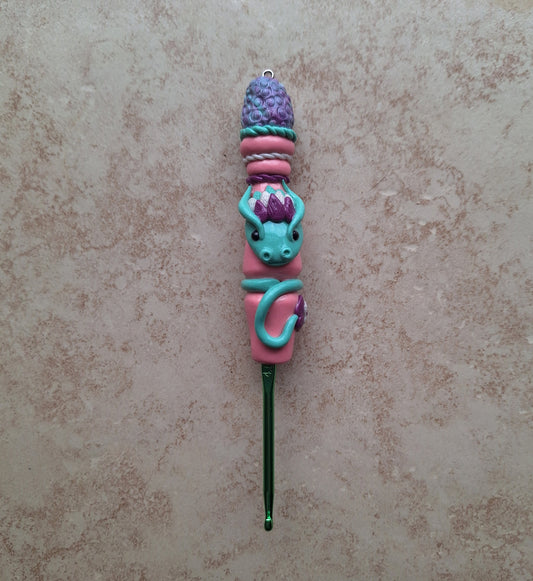 Polymer clay pink purple teal dragon egg crochet hook