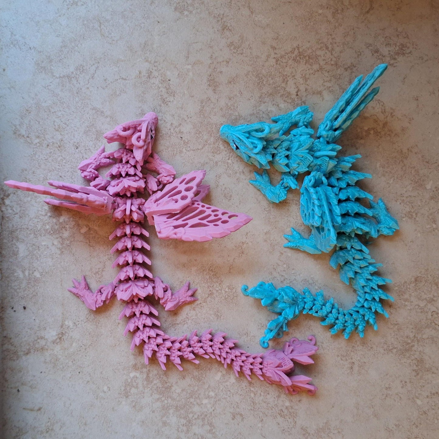 3D articulated fae wolf dragon / 3d printed dragon animals / pink teal faerie dragon knick knack Fidget figurines butterfly