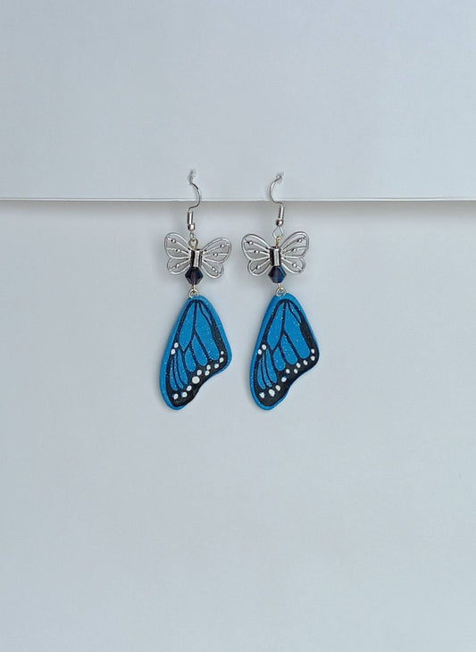 Kawaii butterfly earrings / polymer clay blue morpho monarch butterfly dangle earrings / clay butterfly jewelry / butterfly wing earrings