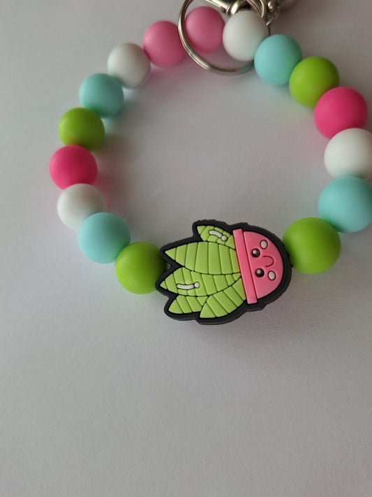 Silicone beaded wristlet keychain kawaii cute succulent plant silicone beaded wristlet keychain / green thumb bag accessories key chain
