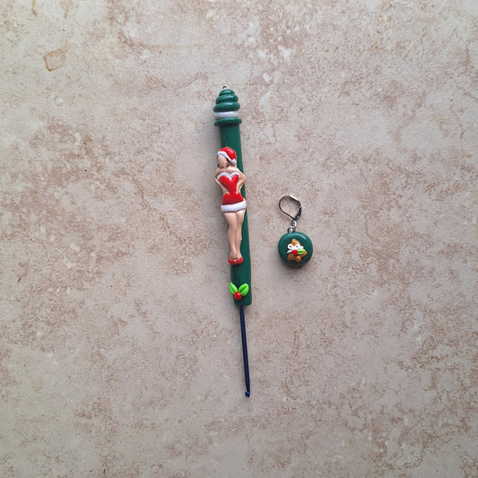 Polymer clay christmas holiday vintage pin up santa crochet hook