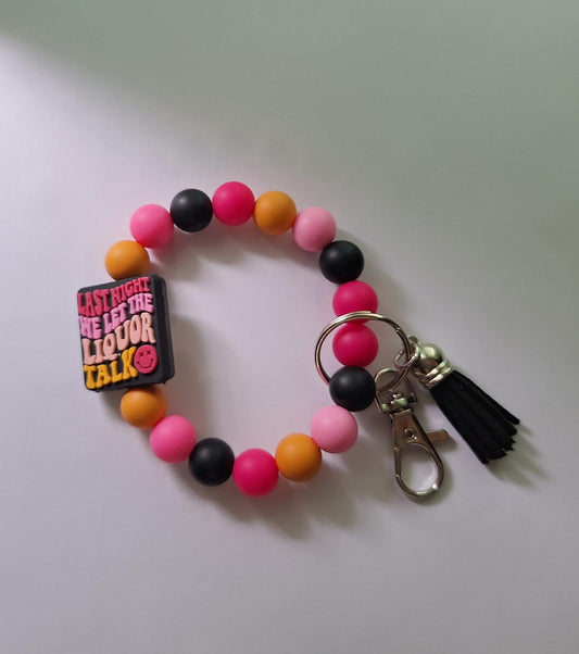 Silicone beaded wristlet keychain last night we let the liquor talk / silicone beaded wristlet keychain / bag accessories key chain gift