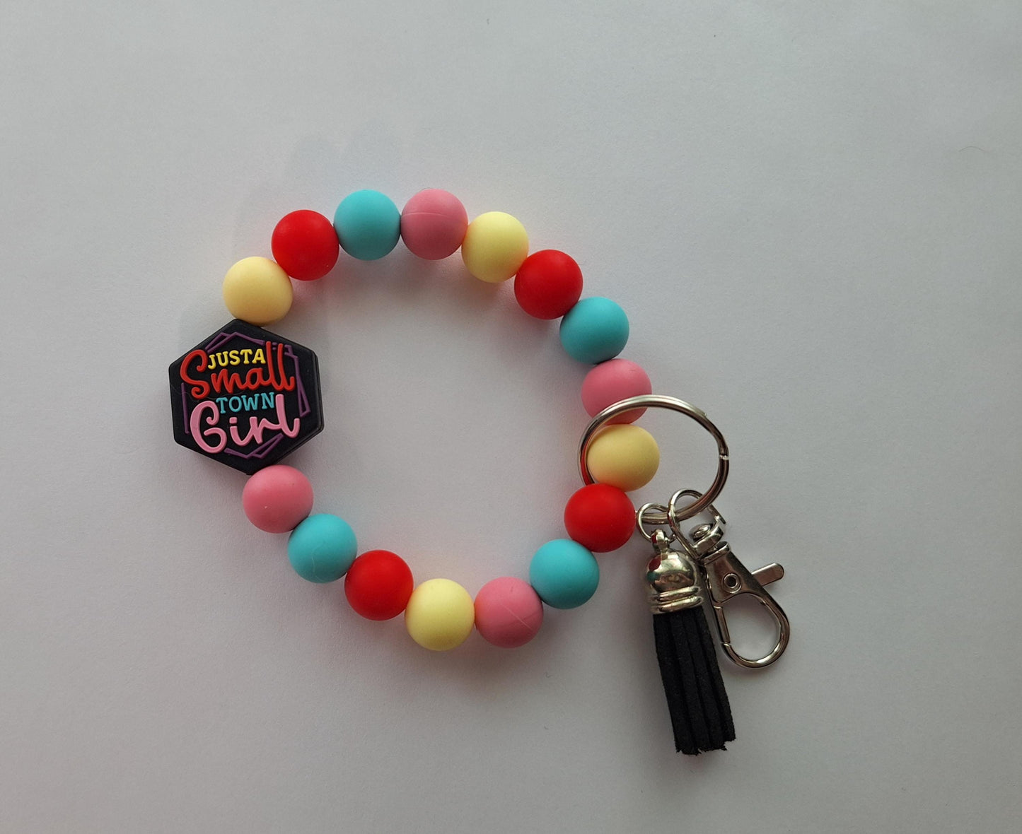 Silicone beaded wristlet keychain just a smalltown girl / silicone beaded wristlet keychain / country girl bag accessories key chain gift