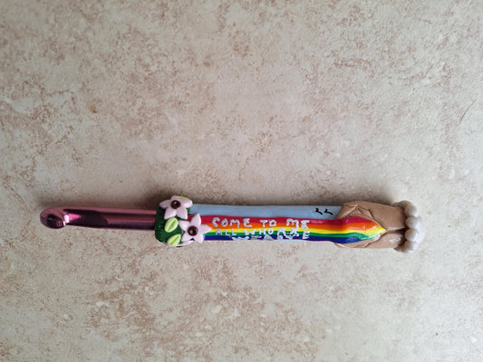 Polymer clay come to me all who are weary rainbow crochet hook