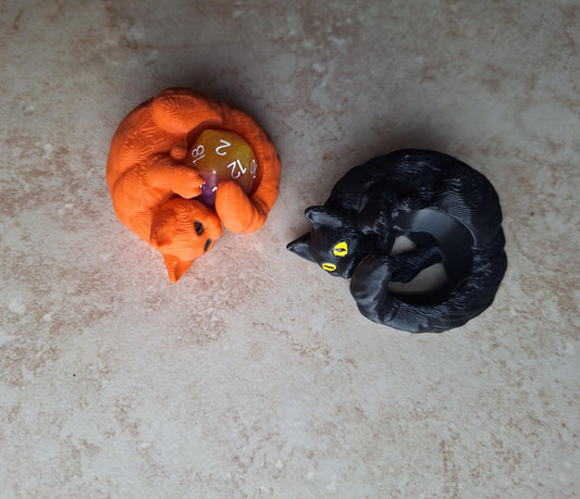 3D printed small playful cat dice guardian / 3d kitty cat kitten dice buddy / 3d printed d20 dice guardian