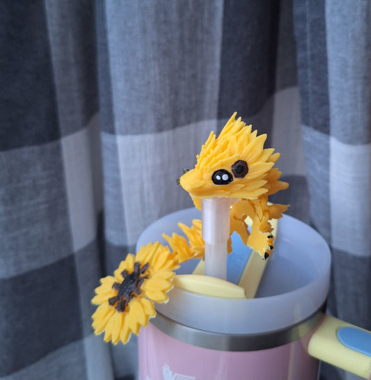 3D articulated yellow sunflower dragon straw cap / 3d printed dragon animals / sunflower tadling dragon straw topper cover Fidget figurines