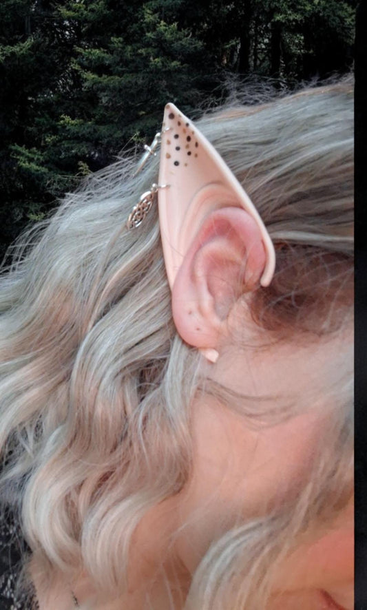 Celtic knot brown gold freckle rubber fairy pixie elf ears / halloween costume accessory cosplay elf ears / painted elf ears with earrings