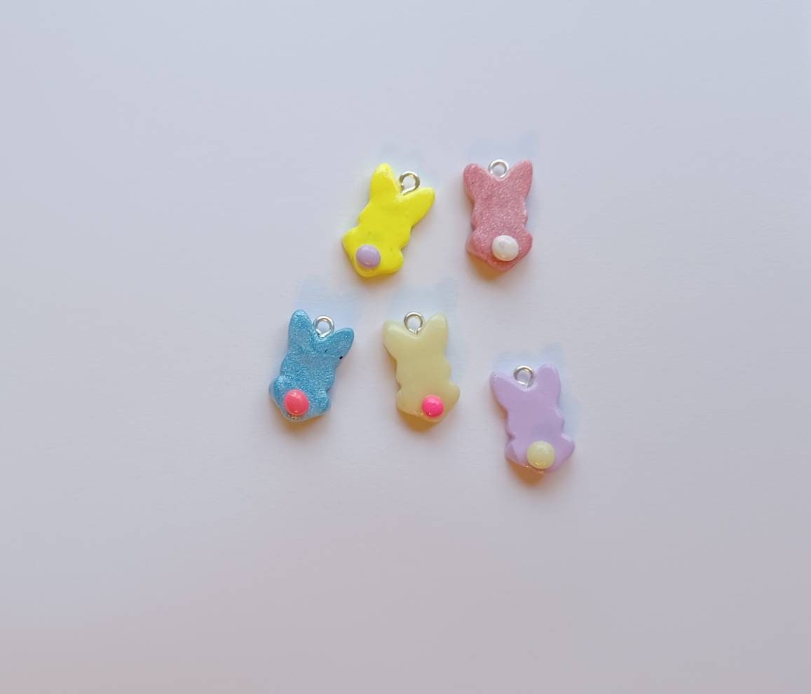 Kawaii decorative easter bunny tail charms / polymer clay easter charms / kawaii food charms / kawaii bunny rabbit butt charms