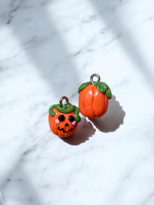 Polymer clay pumpkin charms / cute kawaii clay jack o lantern Halloween charms holiday jewelry stitch marker progress keeper notions