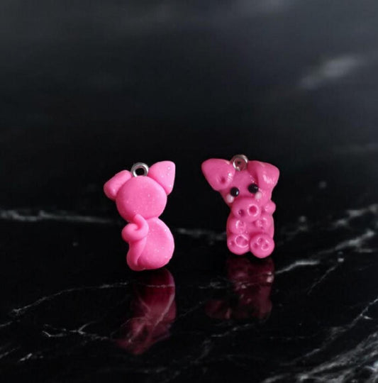 Polymer clay pink pig charms/ cute clay pig charms / kawaii piggy animal charms / pig jewelry charm stitch marker progress keeper notions