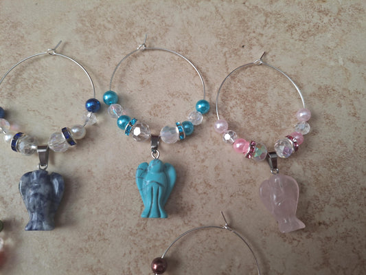 kawaii faux pearl opal tiger eye angel crystal handle charm tumbler crystal tumbler charm buddy / quartz angel gem tumbler handle charm