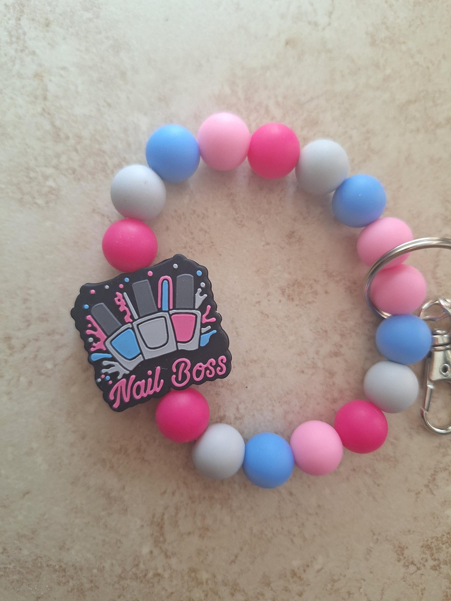 Silicone beaded wristlet keychain nail boss beaded wristlet keychain / nail tech bag accessories key chain